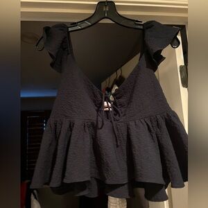 Urban Outfitters Sierra Keyhole Babydoll Blouse in Black